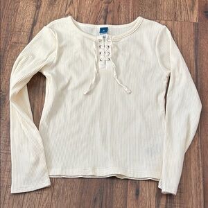 Old Navy Girls Cream Lace-Up Long Sleeve Top